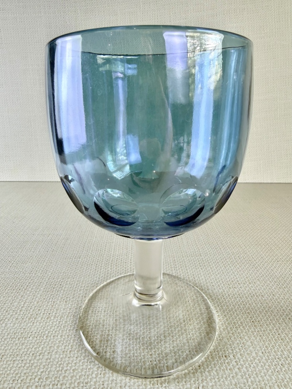 Vintage Bartlett Collins Blue Iridescent Thumbprint Goblets — Set of 2 - Picture 9 of 12